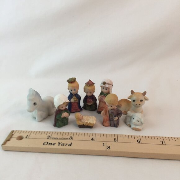 Miniature Christmas Nativity Set Fof 9 Figures & Animals Hand Painted Sri Lanka - Picture 11 of 12